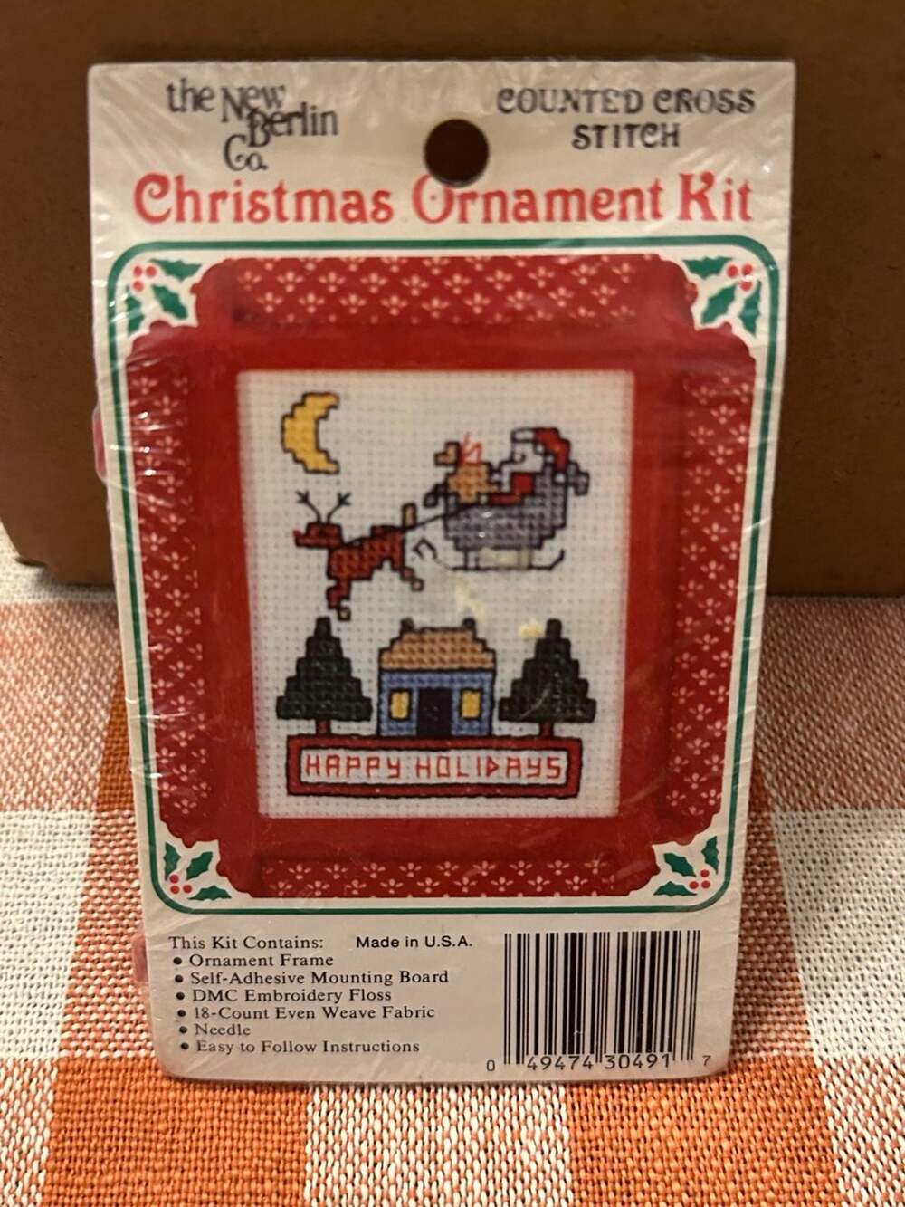 The New Berlin Co. Counted Cross Stitch Christmas Ornament Kit Happy Holidays Sa